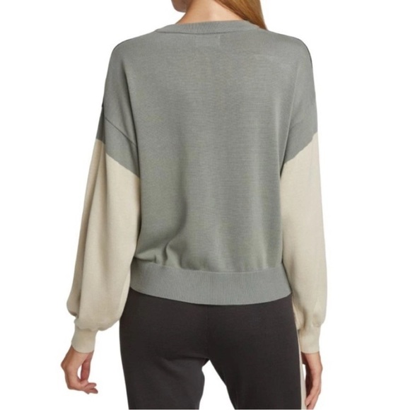 Monrow Colorblock Relaxed Sweater L Faded Black, Bone, Gunmetal Crew Neck - Picture 3 of 9